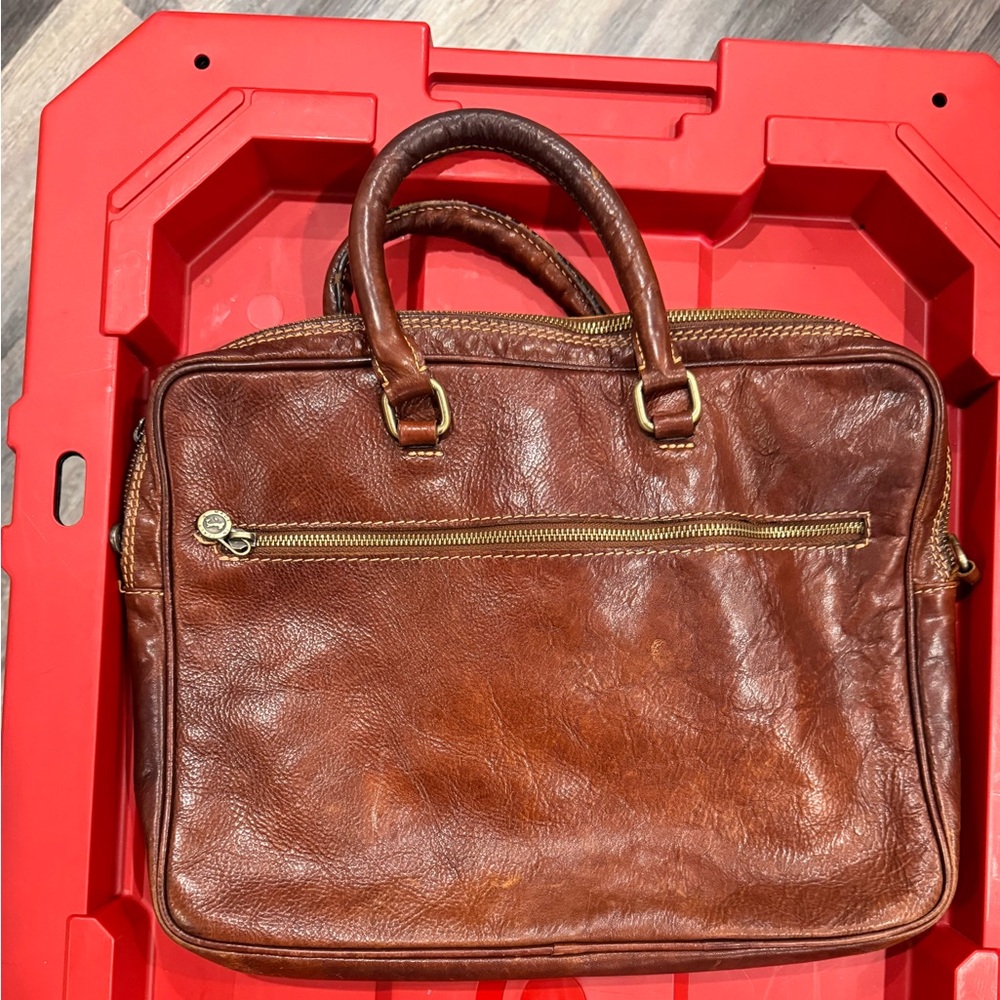 Vera Pelle Persaman Made in Italy Brown Leather‎ Bag Used.